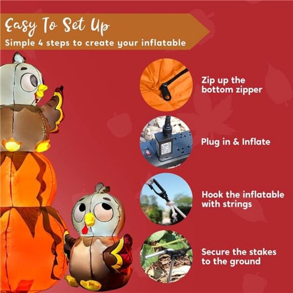 6 FT Thanksgiving Inflatable Stacking Pumpkin Turkey With Built-in LEDs - Picture 7 of 8